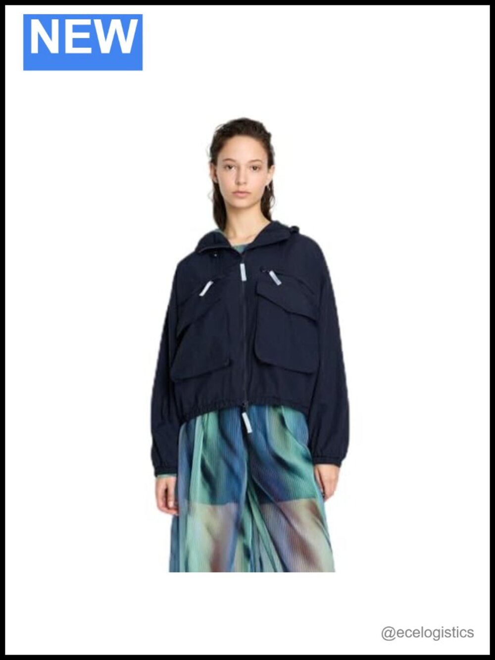 Armani Exchange Womens Hooded Crinkle Nylon Ocean Waves Jacket